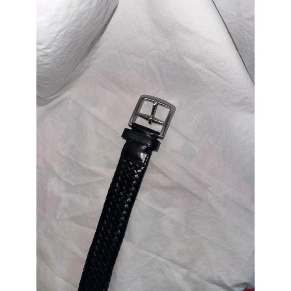 Coach Mens‎ Black Braided Leather Belt 38 95cm Woven Silver Buckle 90008